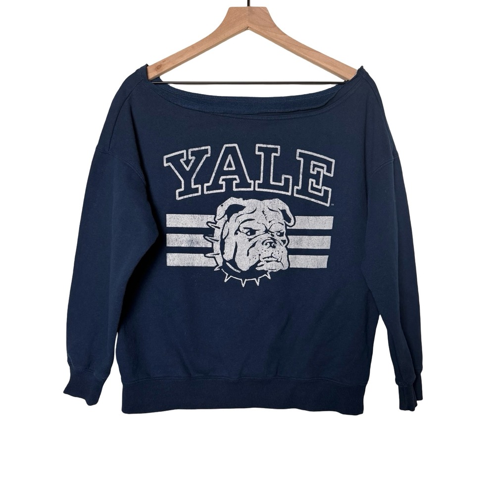 YALE University Off Shoulder Sweatshirt Navy‎ Blue Graphic Pullover S